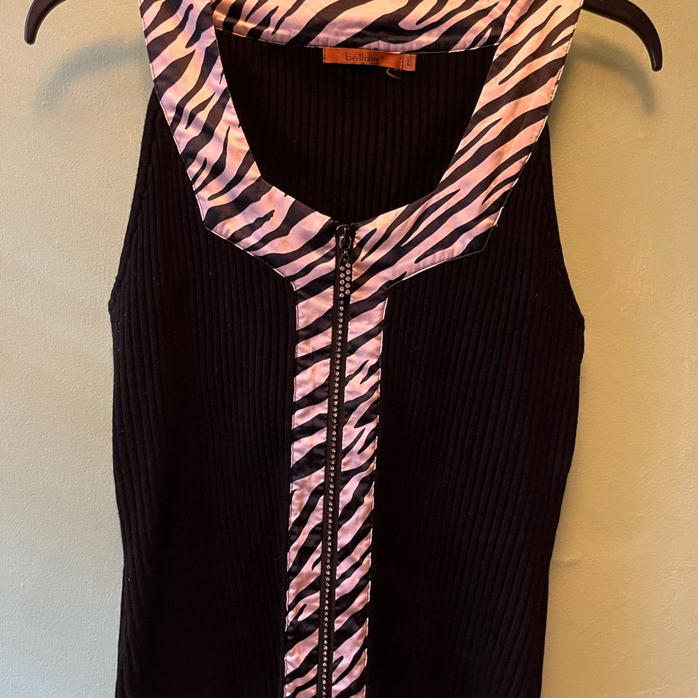 Belldini Black/Zebra Print Zippered Tank Top
